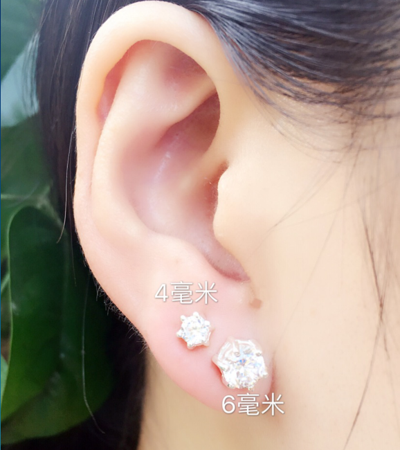 包邮99银韩版男女锆石耳钉99足银弯钩