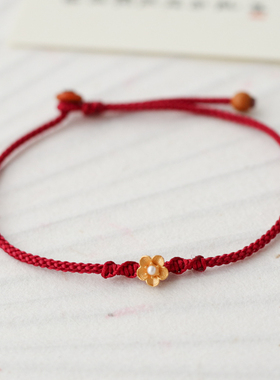 925银钱币桃花可调节细红绳