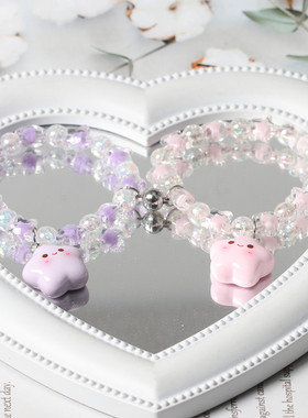 奶油色原创情侣串珠磁吸手链