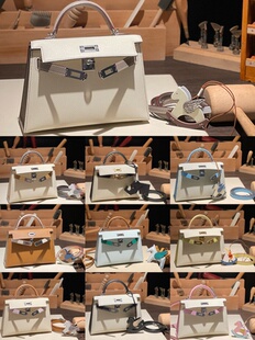 松鼠家奶昔白灰拼色凯莉包mk2二代h牛皮Epsom高级手提包HS纯手工