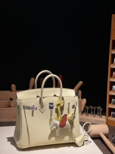 手工定制 德国Togo荔枝纹牛皮i8奶油米尔顿黄银扣铂金包bk25手提