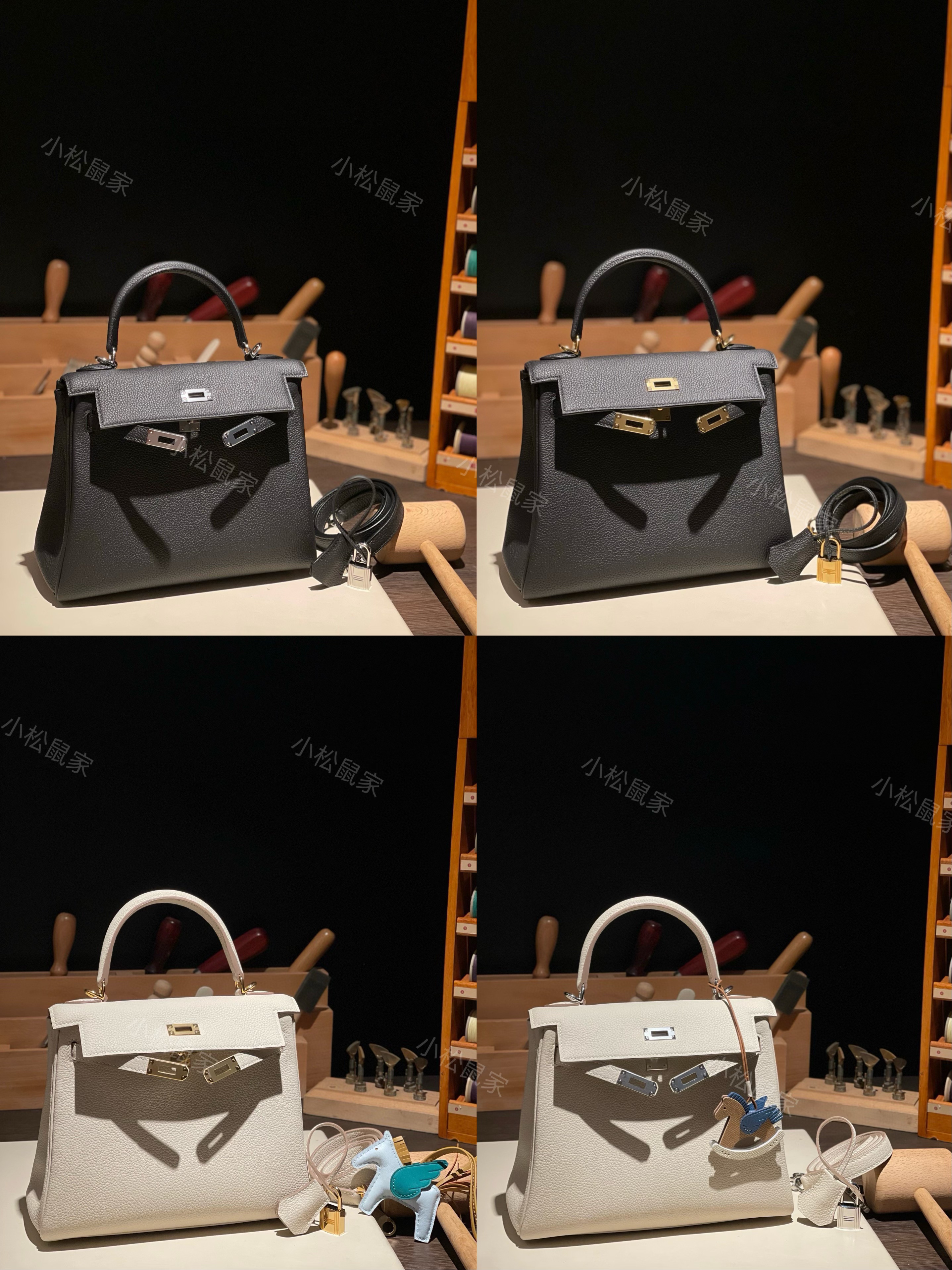 德国h原厂togo内缝凯莉包KL25荔枝纹牛皮黑色奶昔白手提柔软牛皮