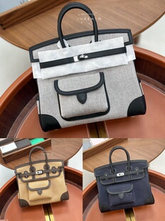 纯手工蜡线cargo进口帆布拼swift皮铂金包bk25手提女包树皮饼干色