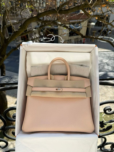 老师傅纯手工BK25铂金限定蔷薇粉原厂皮荔枝纹TOGO钯金银扣手提包