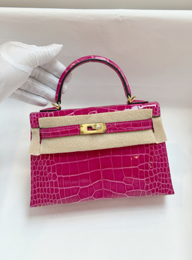 纯手工定制女包墨西哥粉mk2凯莉二代美洲鳄鱼皮亮面蜡线KL19迷你