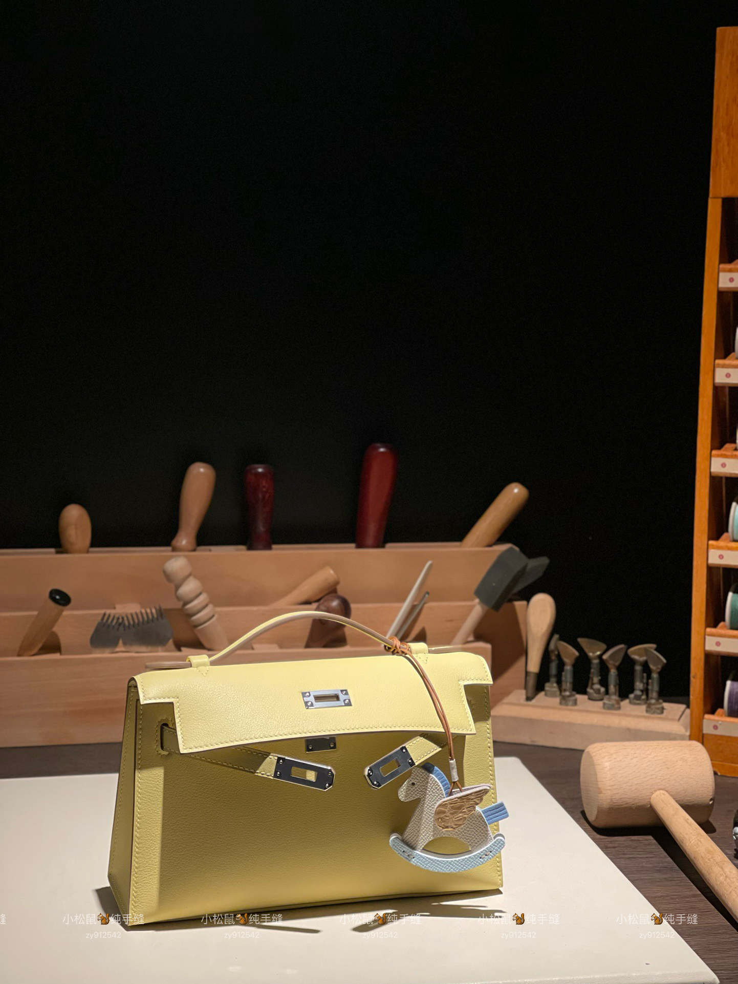 定制蜡线凯莉一代小鸡黄色原厂SW牛皮迷你KL22银扣mk1晚宴手拿包