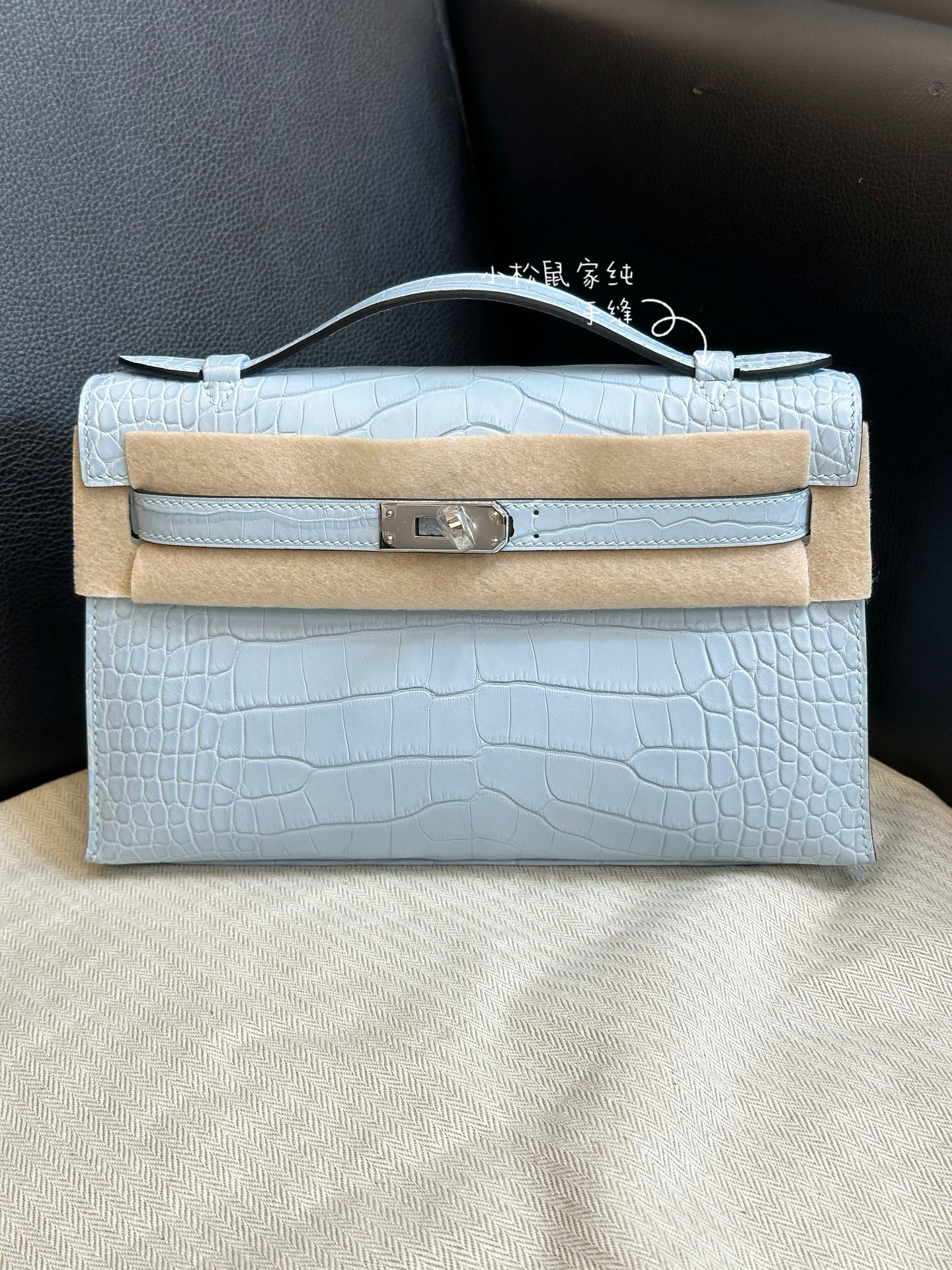 天空蓝mk1雾面方块hcp美洲鳄鱼皮银扣凯莉一代KL22手提包手缝蜡线
