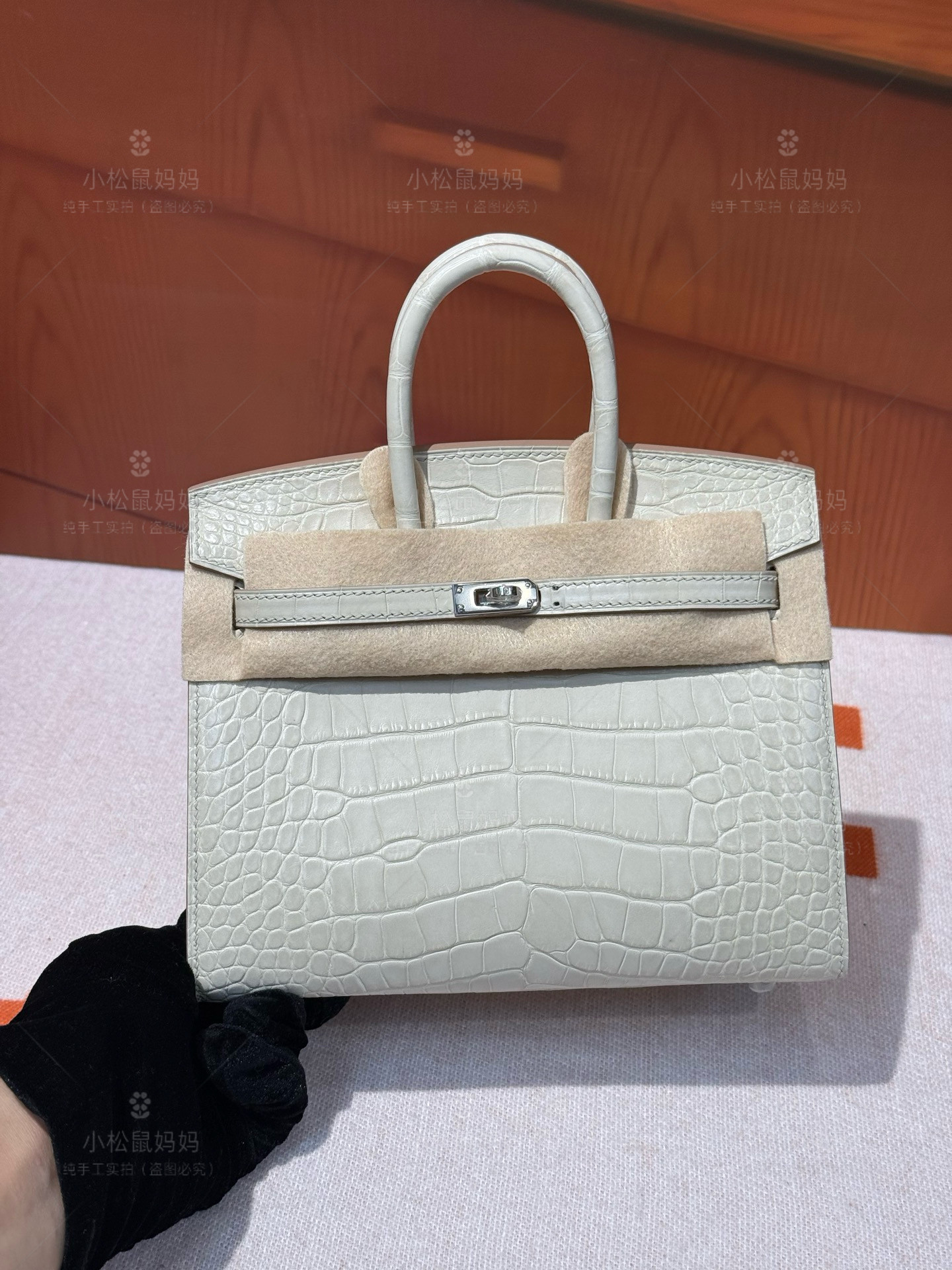 BK20南非鳄鱼MATTE ALLIGATOR冰川白8L银扣迷你铂金包纯手工蜡线