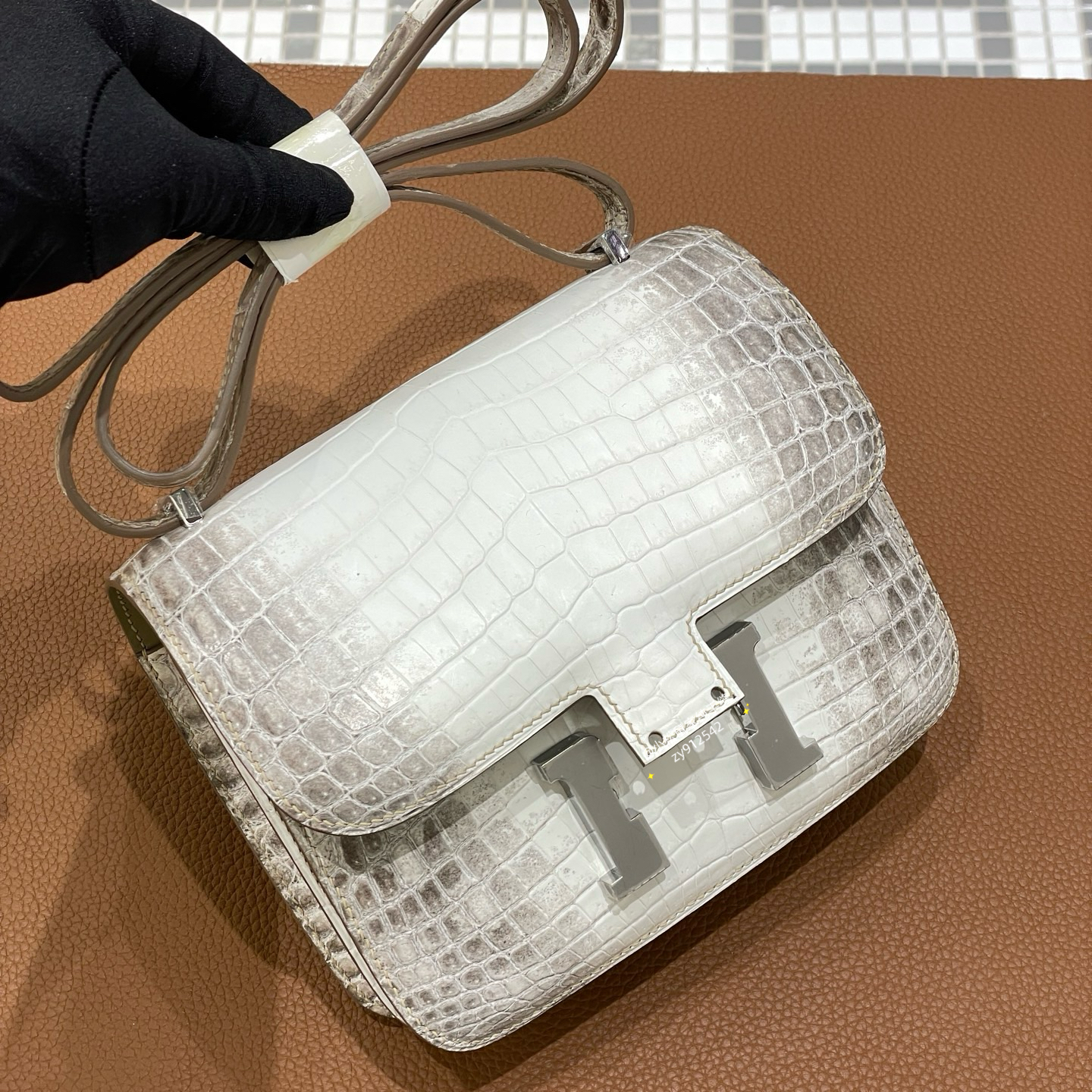 纯手缝蜡线康康小号19 银扣喜马拉雅hcp原厂鳄鱼皮翻盖单肩斜挎女