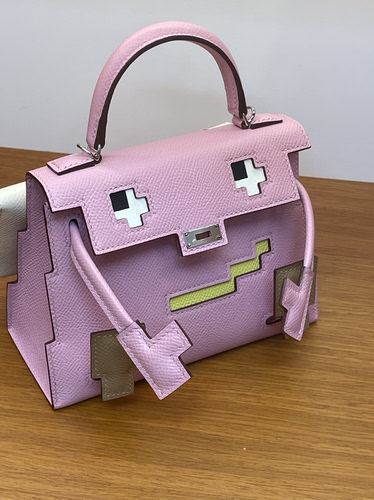 高版本凯莉包kellydoll锦葵紫马赛克娃娃包手工蜡线拼epsom牛皮