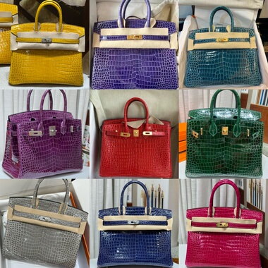 私人订制实拍进口HCP湾鳄鱼皮倒V亮面bk25纯手工金银扣BK30手工钉