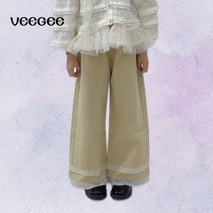 veegee秋季新款蕾丝边长裤女童休闲淑女风