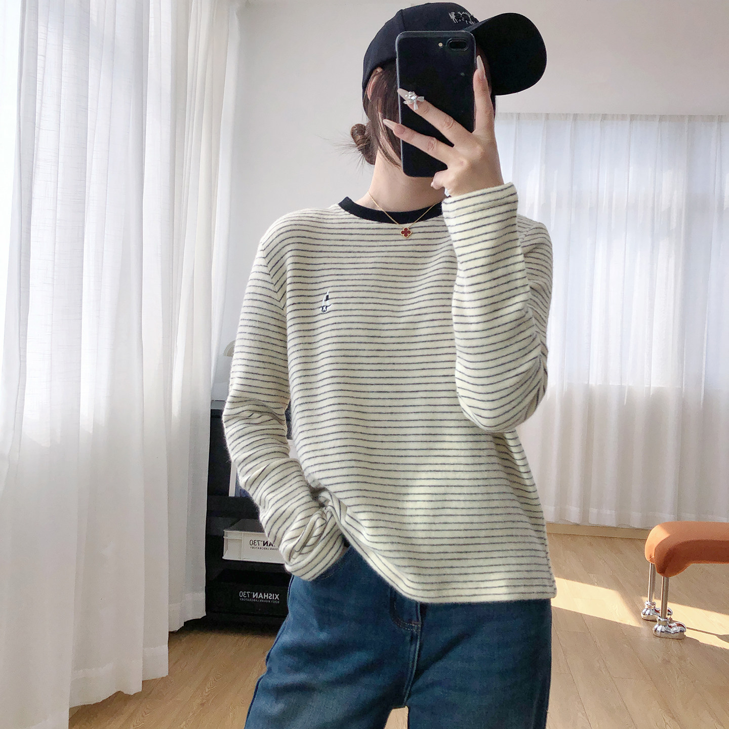 柔软亲肤兔毛绒撞色螺纹条纹显瘦内搭打底衫女秋冬长袖T恤上衣,女装/女士精品,T恤,淘宝优惠券,粉丝福利购,淘宝优惠卷