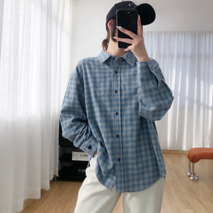 衬衣休闲上衣 宽松长袖 全棉磨毛加厚复古格子衬衫 女秋冬2025新款
