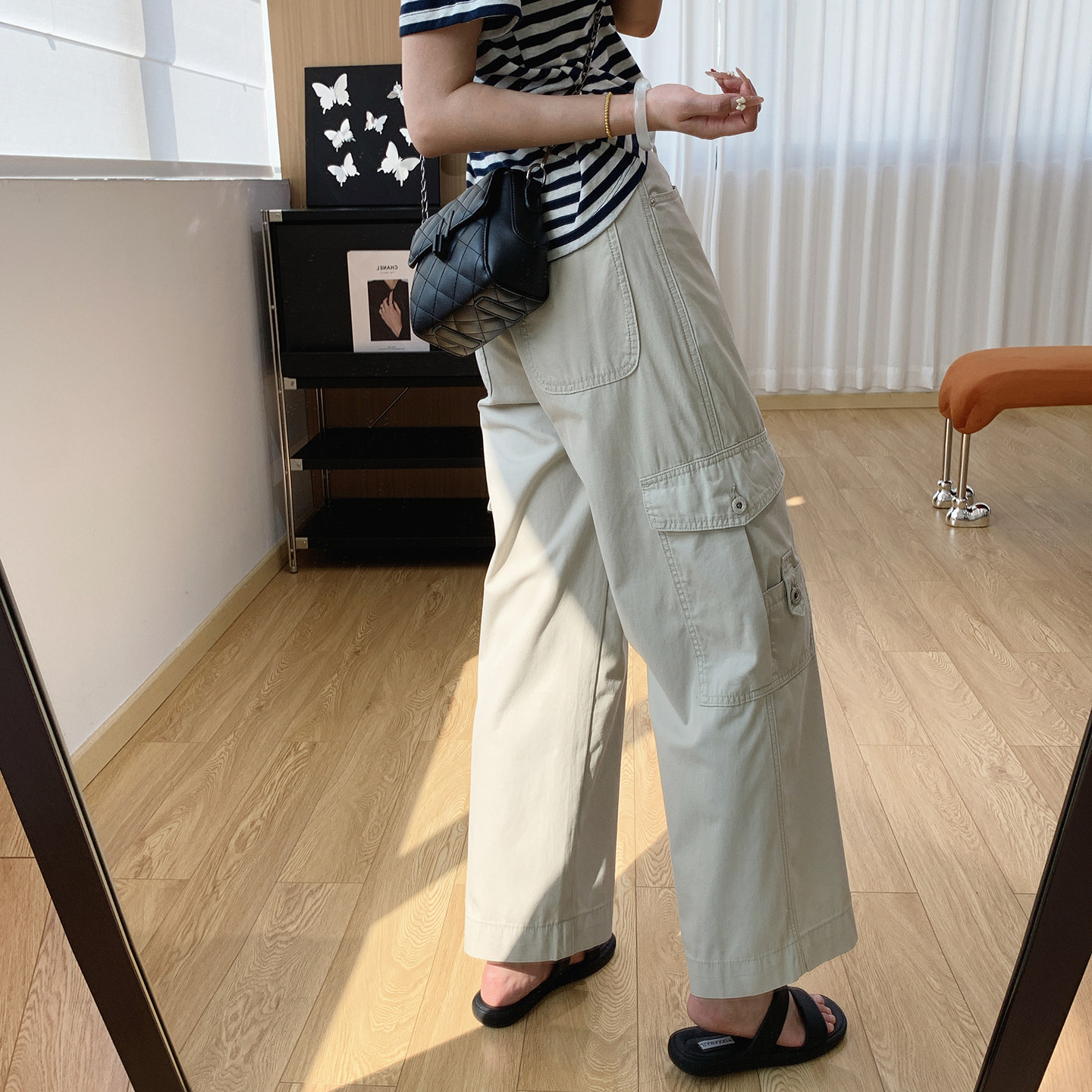 小个子凉感工装裤！显瘦遮胯绝绝子！高腰牛仔裤女夏薄直筒阔腿裤