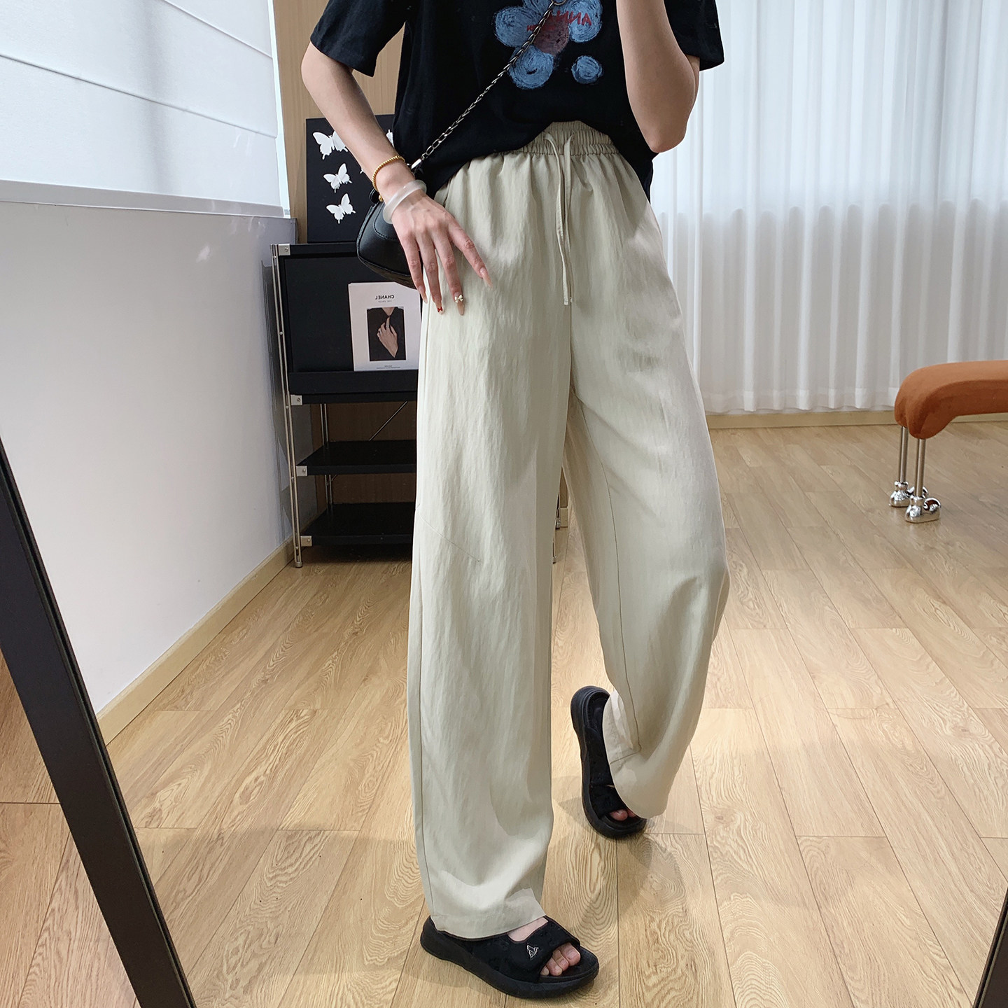 褶皱冰感棉抖抖裤！宽松直筒显瘦垂感弯刀休闲裤女夏薄款阔腿裤