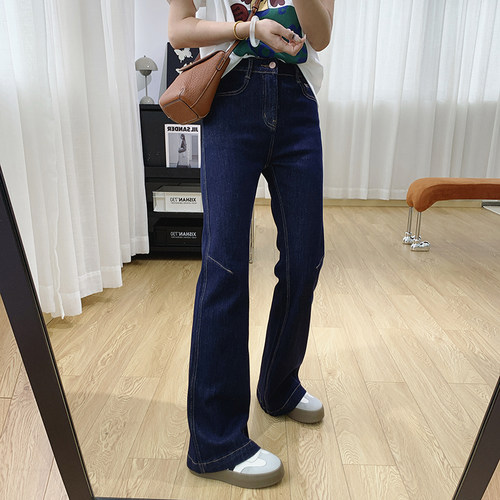 四面弹高腰显瘦提臀微喇牛仔裤女