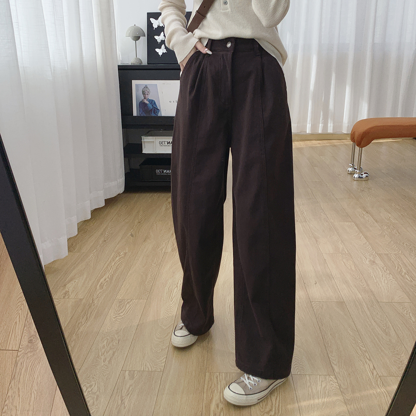 宽松显瘦慵懒加绒阔腿牛仔裤女