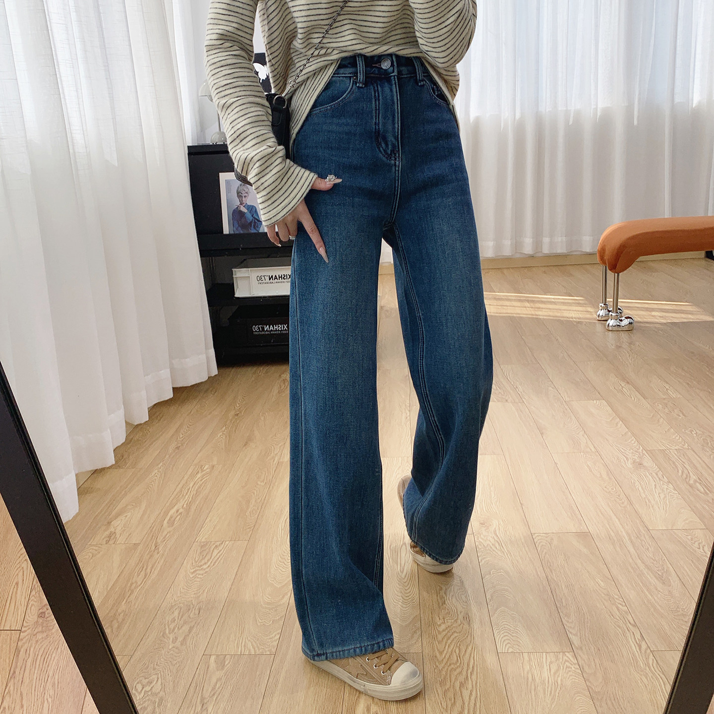 清仓特价 四面弹高腰显瘦宽松直筒垂感加绒阔腿牛仔裤女冬季裤子,女装/女士精品,牛仔裤,淘宝优惠券,粉丝福利购,淘宝优惠卷