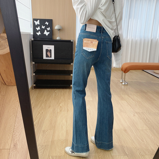 女春季 春秋长裤 裤 喇叭马蹄裤 子修身 毛边四面弹高腰显瘦微喇牛仔裤