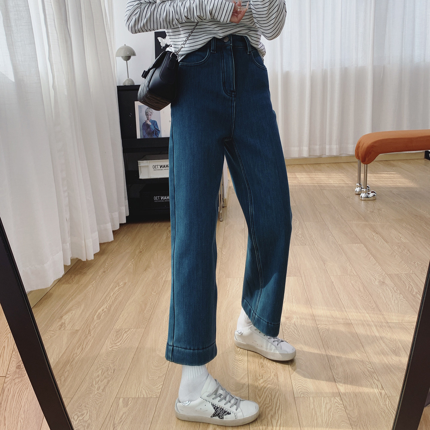 四面弹高腰显瘦加绒牛仔裤女秋冬裤子小个子宽松直筒裤冬季九分裤,女装/女士精品,牛仔裤,淘宝优惠券,粉丝福利购,淘宝优惠卷