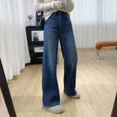 子宽松直筒阔腿裤 清仓特价 裤 女冬季 冬 高腰显瘦垂感加厚加绒牛仔裤