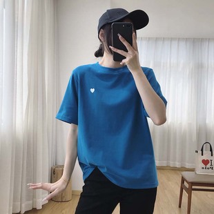 圆领百搭上衣2024年新款 宽松韩版 T恤女夏季 柔软亲肤爱心刺绣短袖