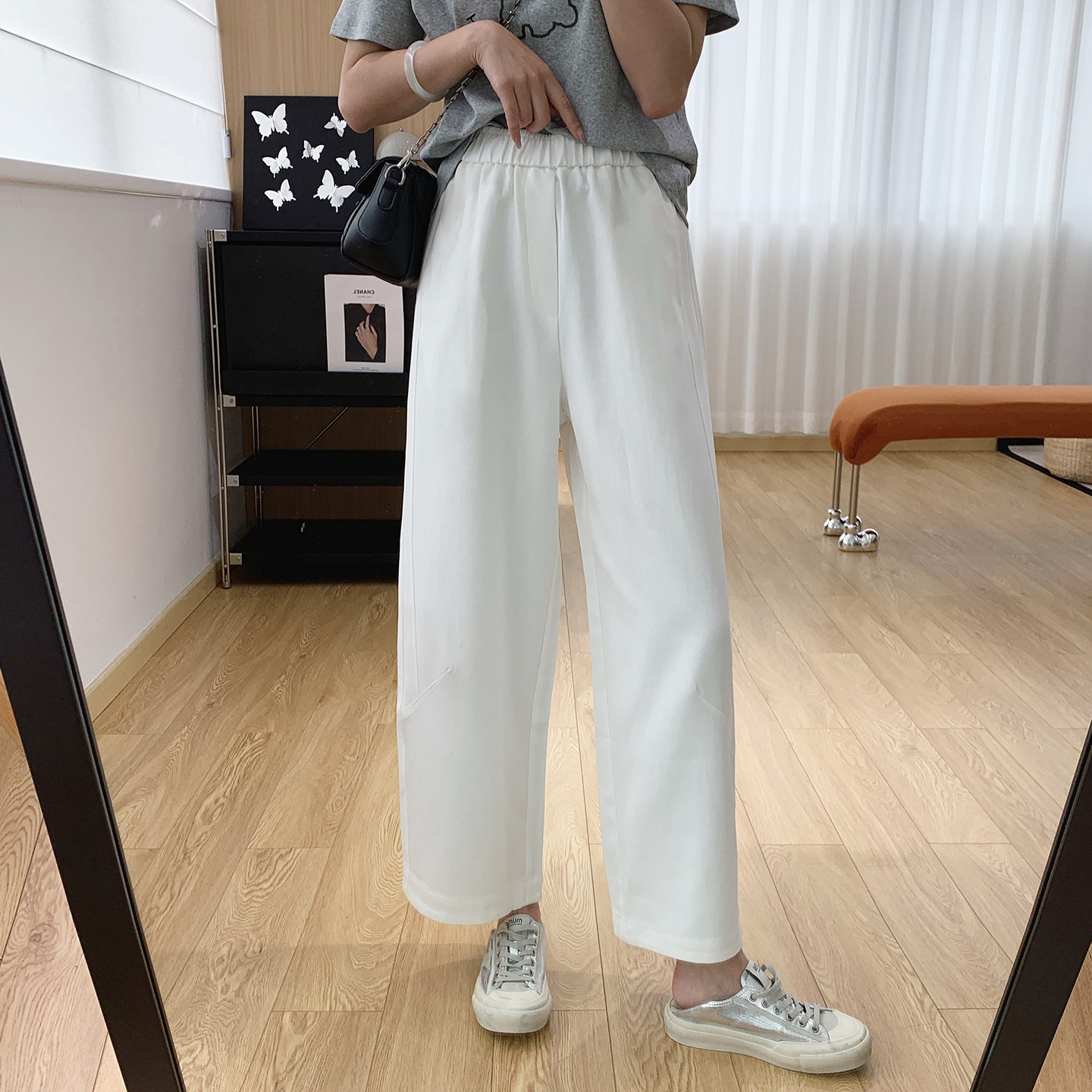 透气凉感莱赛尔天丝宽松直筒休闲弯刀裤女夏季薄款裤子九分气球裤