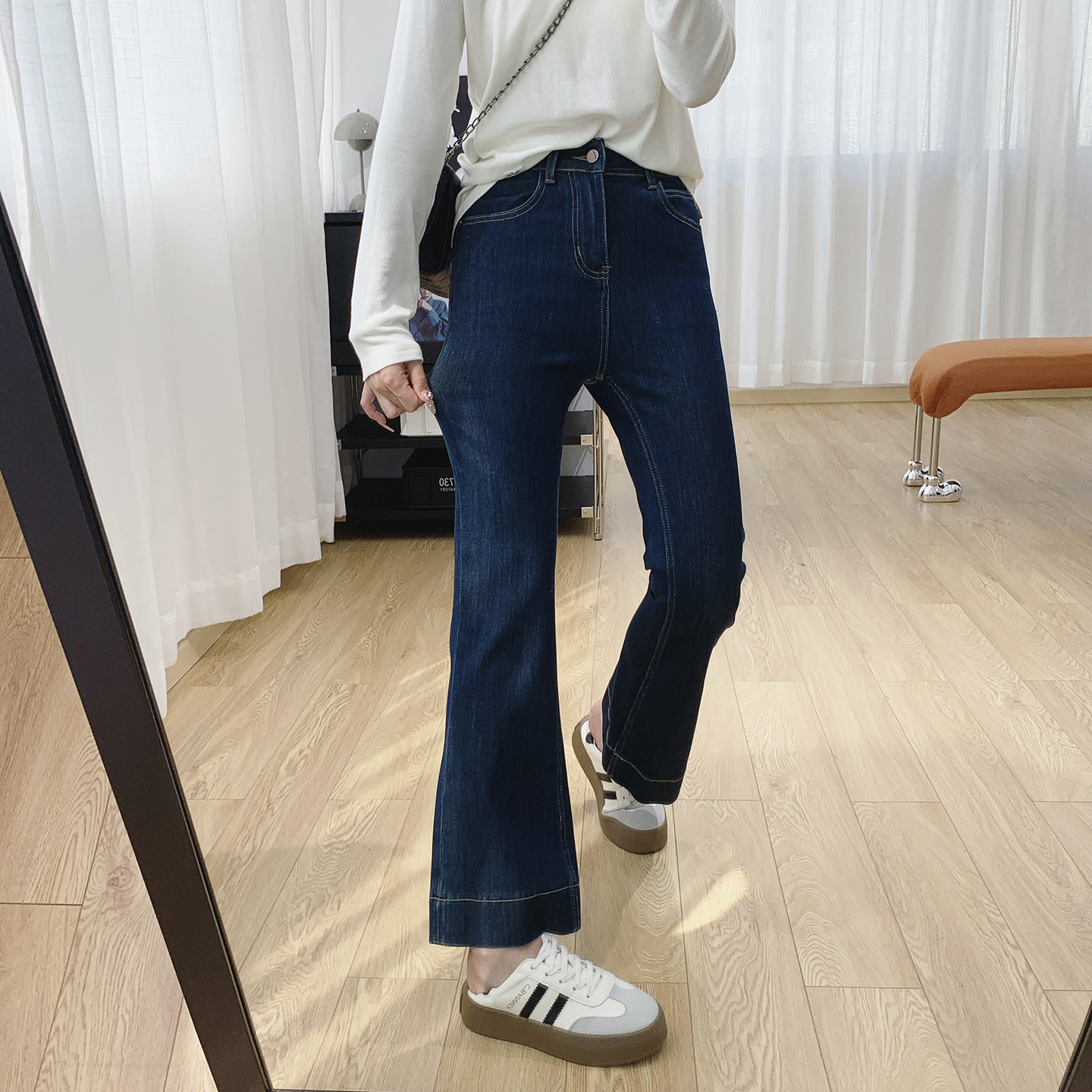四面弹高腰显瘦微喇牛仔裤女秋季