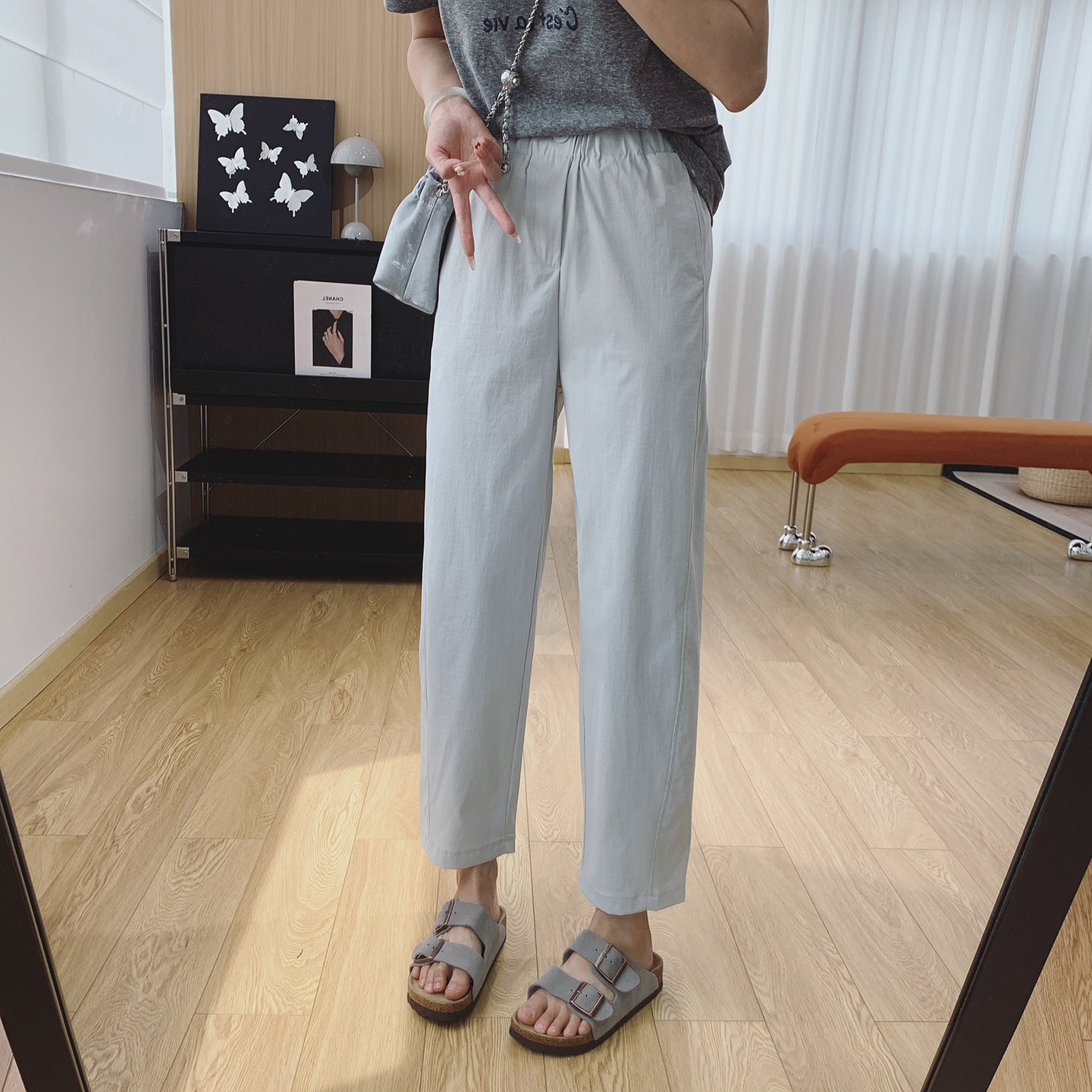抗皱新科技！钛金棉宽松直筒显瘦九分休闲裤女夏薄款裤子哈伦裤