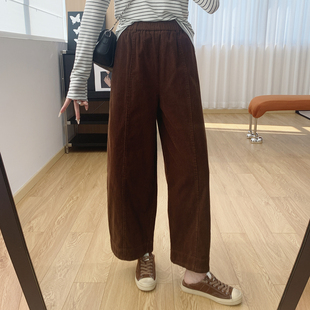 子宽松直筒奶奶裤 全棉松紧腰灯芯绒休闲裤 裤 2026新款 春秋 女春季