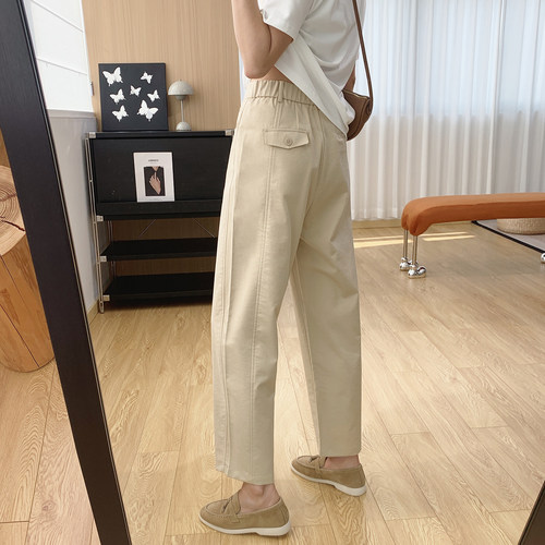 抗皱后半松紧腰宽松显瘦休闲裤女