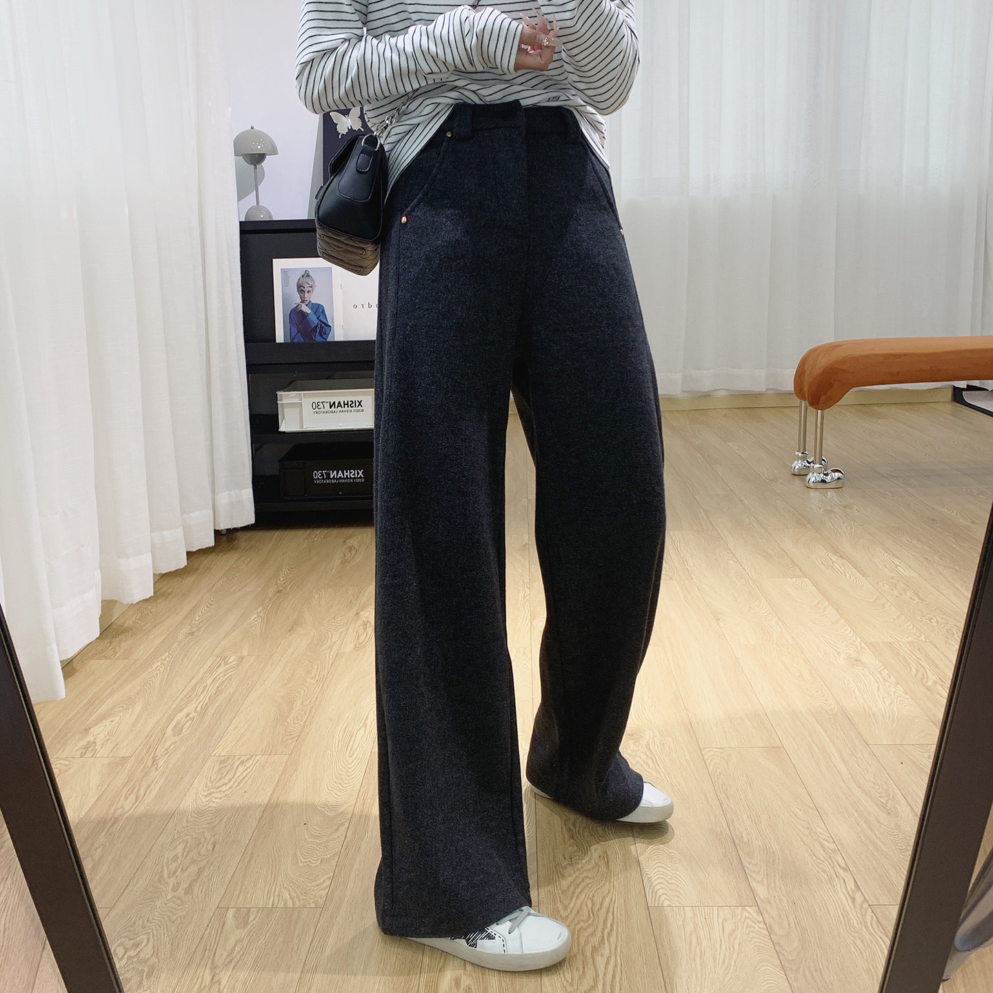 显瘦垂感加绒羊毛休闲阔腿裤女