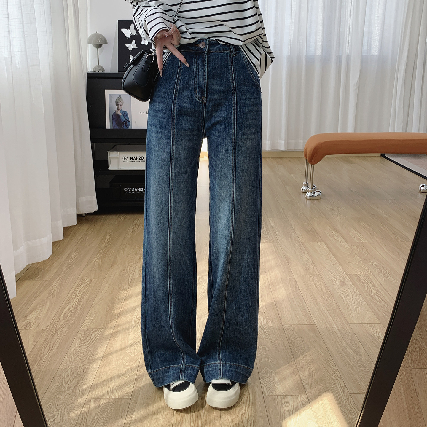 清仓特价明线拼接高腰显瘦垂感宽松直筒阔腿牛仔裤女秋季裤子春秋,女装/女士精品,牛仔裤,淘宝优惠券,粉丝福利购,淘宝优惠卷