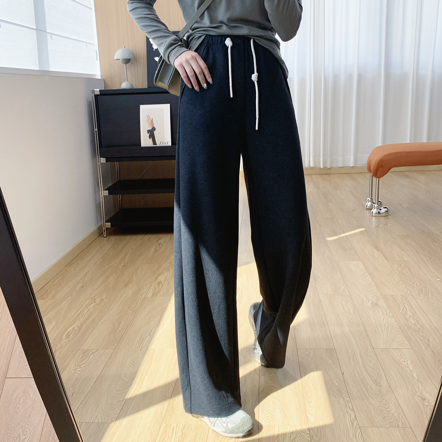 软糯云感！天丝羊毛裤显瘦垂感休闲裤女秋季裤子宽松直筒阔腿裤