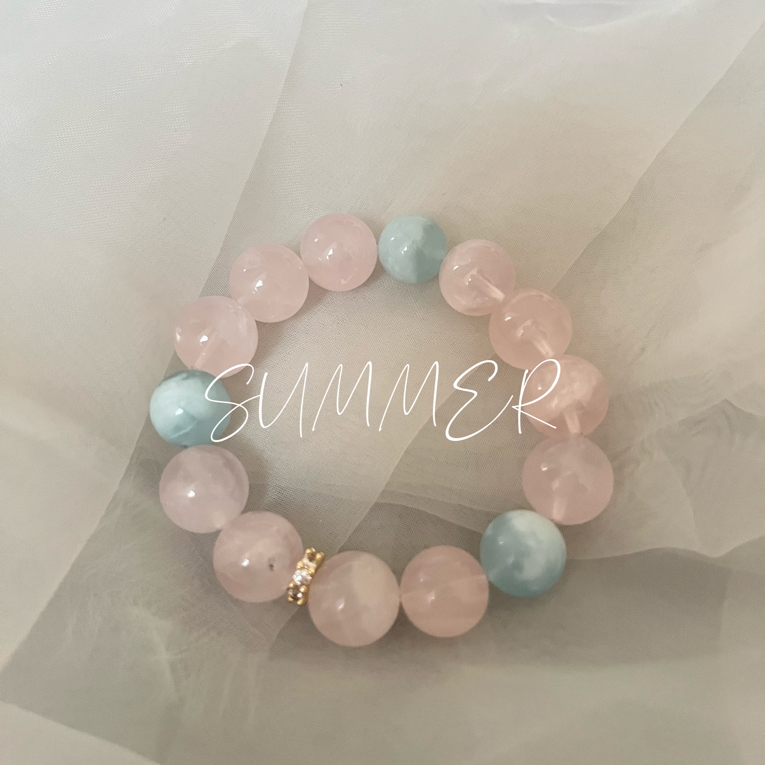 天然水晶手串粉水晶海蓝宝手链女款时髦小清新送朋友饰品节日礼物