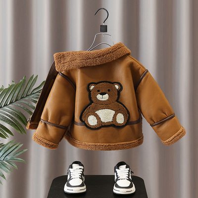 男童加绒外套秋冬装皮毛一体上衣