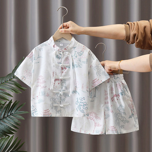 儿童日常可穿新中式 中国风古装 薄款 短袖 汉服男童夏季 套装 2025新款