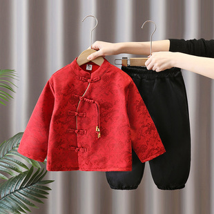 汉服男童秋冬季宝宝喜庆加绒加厚中国风套装儿童拜年服新中式古装