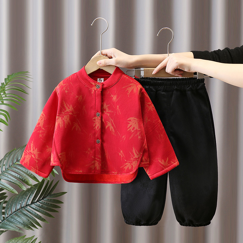 汉服男童秋冬加绒加厚新中式套装