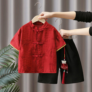 汉服男童夏季2025中国风古装新款儿童日常可穿新中式薄款短袖套装