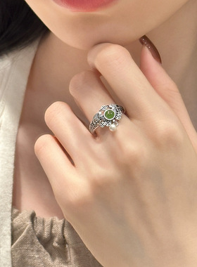 新款中国风复古铜钱纹戒指女款镂空花纹做旧活口食指指环国潮饰品