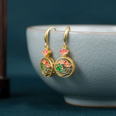 拾亿原创国潮复古新中式首饰珐琅彩小众祥云耳环女古风气质耳饰品