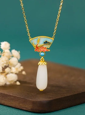 原创祥云福瓜吊坠水滴型白玉髓镀金女款中式国潮风时尚精细项链