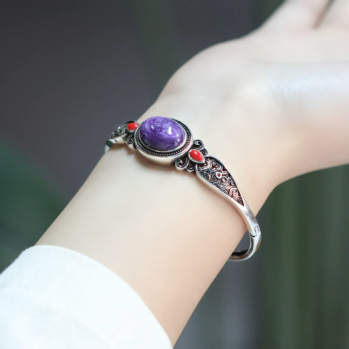 紫气东来 新中式国风手镯女复古超仙民族宫廷风开口手环旗袍配饰