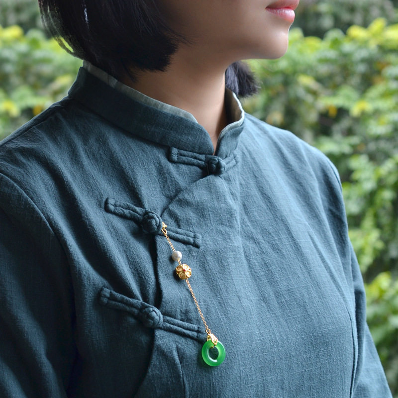 原创翡翠压襟扣挂件玉坠复古百搭中式旗袍汉服茶服胸针配饰品女
