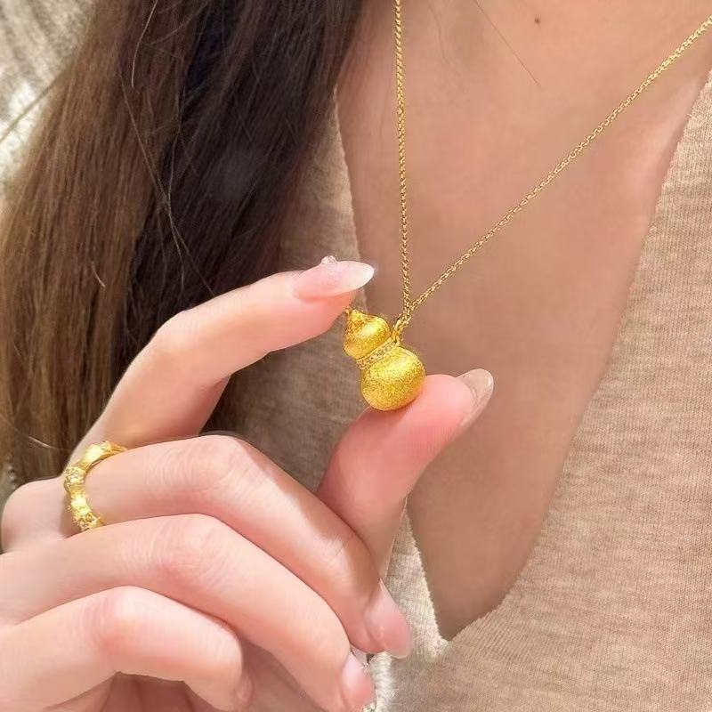 葫芦项链女纯银金色吊坠锁骨链国风配饰生日礼物防过敏项链送妈妈