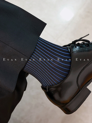 绅士蓝条纹丝袜男正装袜