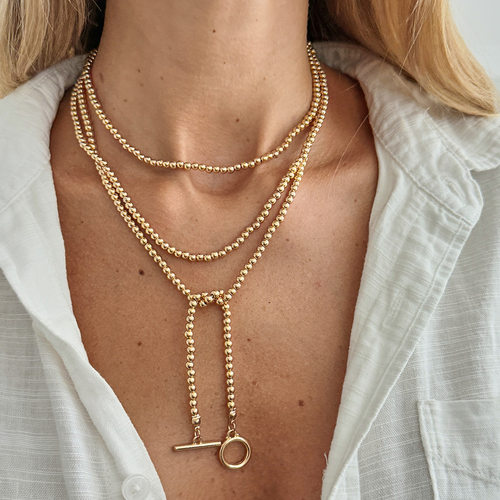 欧美精品饰品 时尚ins街拍长款CCB串珠项链 简约y形金属OT扣项饰