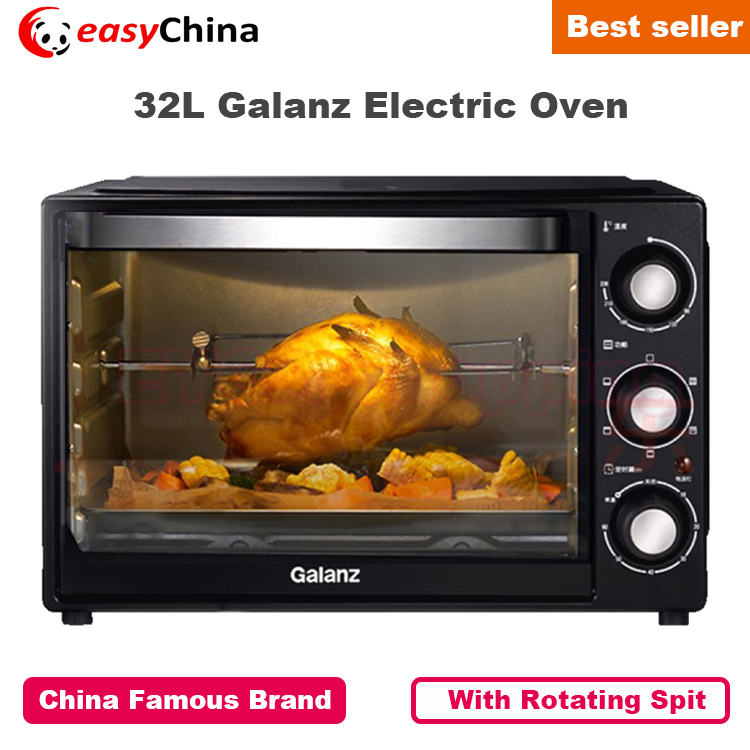 32L Electric Oven Black With Rotating Spit Multifunctional